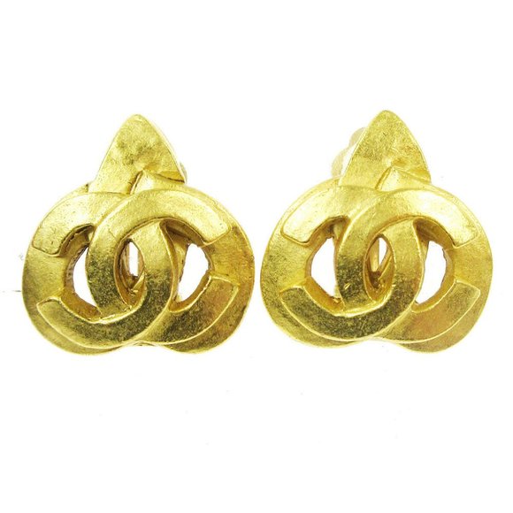 Auth CHANEL CC Logos Heart Motif Earrings Clip-On Gold-Tone 97P Accessories - Picture 1 of 4